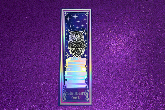 Tarot Night Owl Holographic Bookmark | Double-Sided Foil Bookmark | Celestial Bookshelf Gift for Book Lovers & Tarot Fans