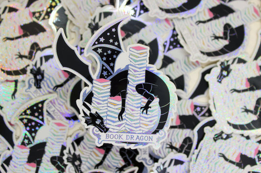 Book Dragon Holographic Vinyl Sticker | Fantasy Reader Gift | Bookish Hoarder