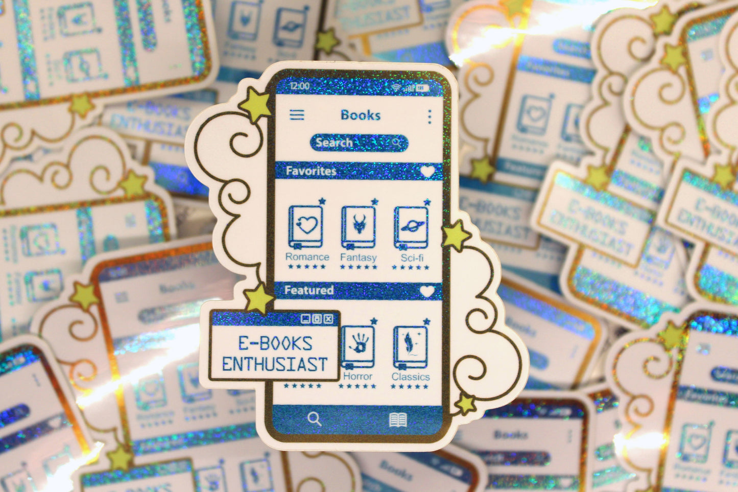 Blue E-Book Reader Sticker | Holographic Vinyl | Bookish Gift