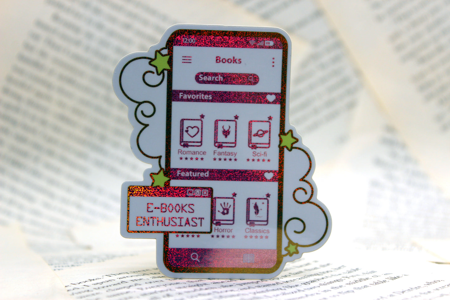 Pink E-Book Reader Sticker | Holographic Vinyl | Bookish Gift