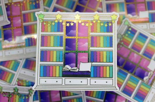 Reading Nook "Reading until Dawn" Holographic Sticker – Bookish Vinyl Decal | Bibliophile Gift