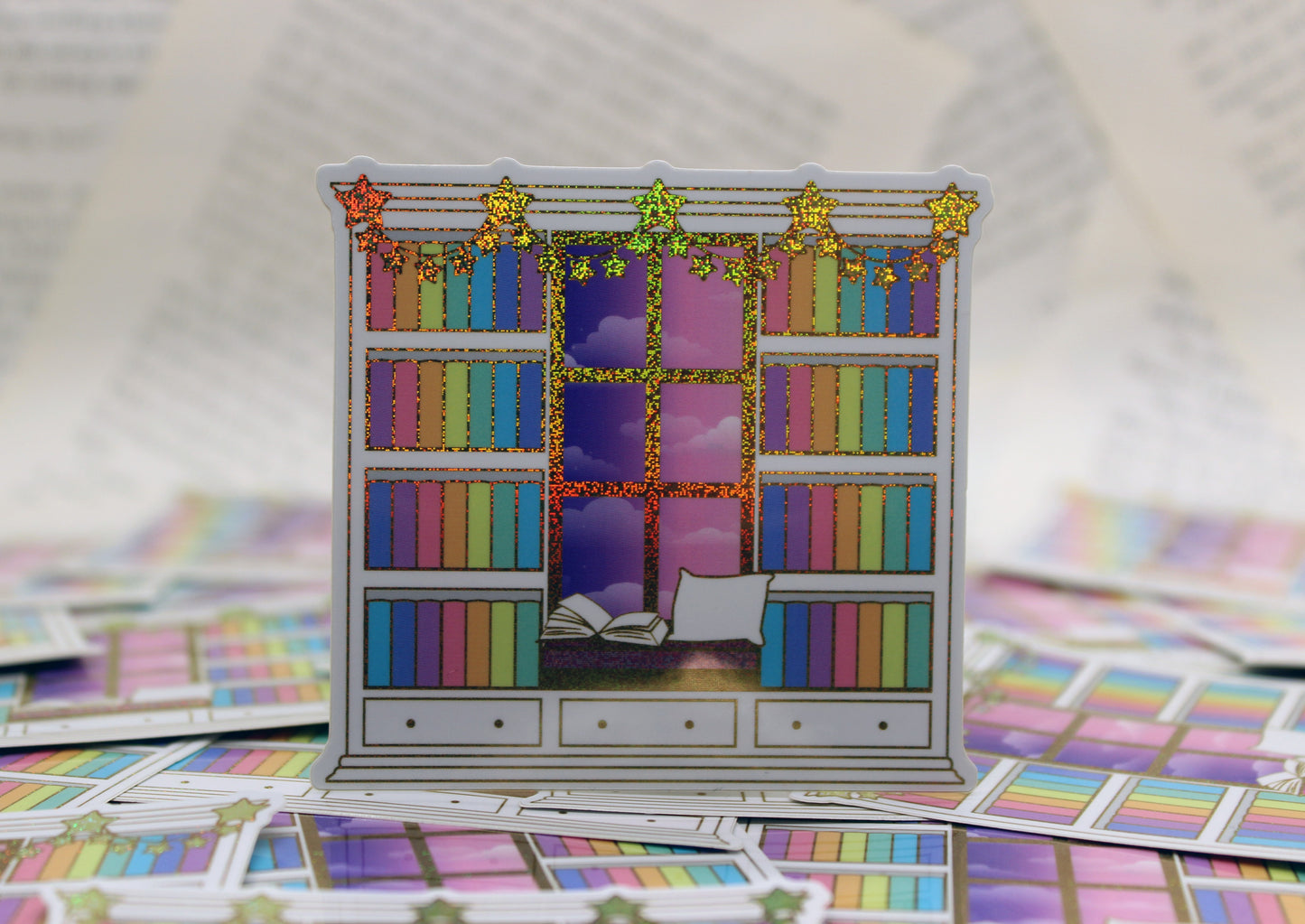 Reading Nook "Reading until Dawn" Holographic Sticker – Bookish Vinyl Decal | Bibliophile Gift
