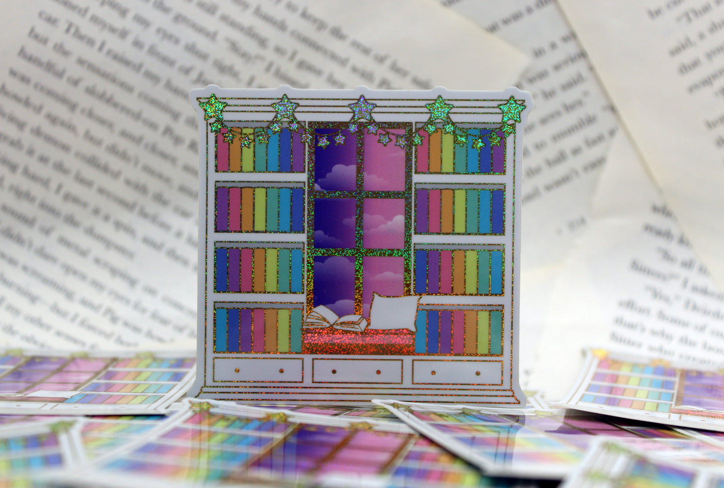 Reading Nook "Reading until Dawn" Holographic Sticker – Bookish Vinyl Decal | Bibliophile Gift