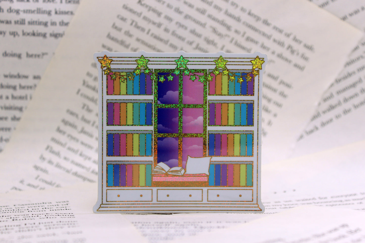 Reading Nook "Reading until Dawn" Holographic Sticker – Bookish Vinyl Decal | Bibliophile Gift