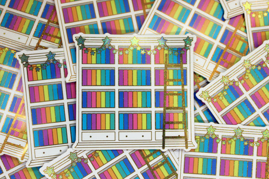 Rainbow Bookshelf Sticker | Glitter Holo Vinyl | Bookish Gift