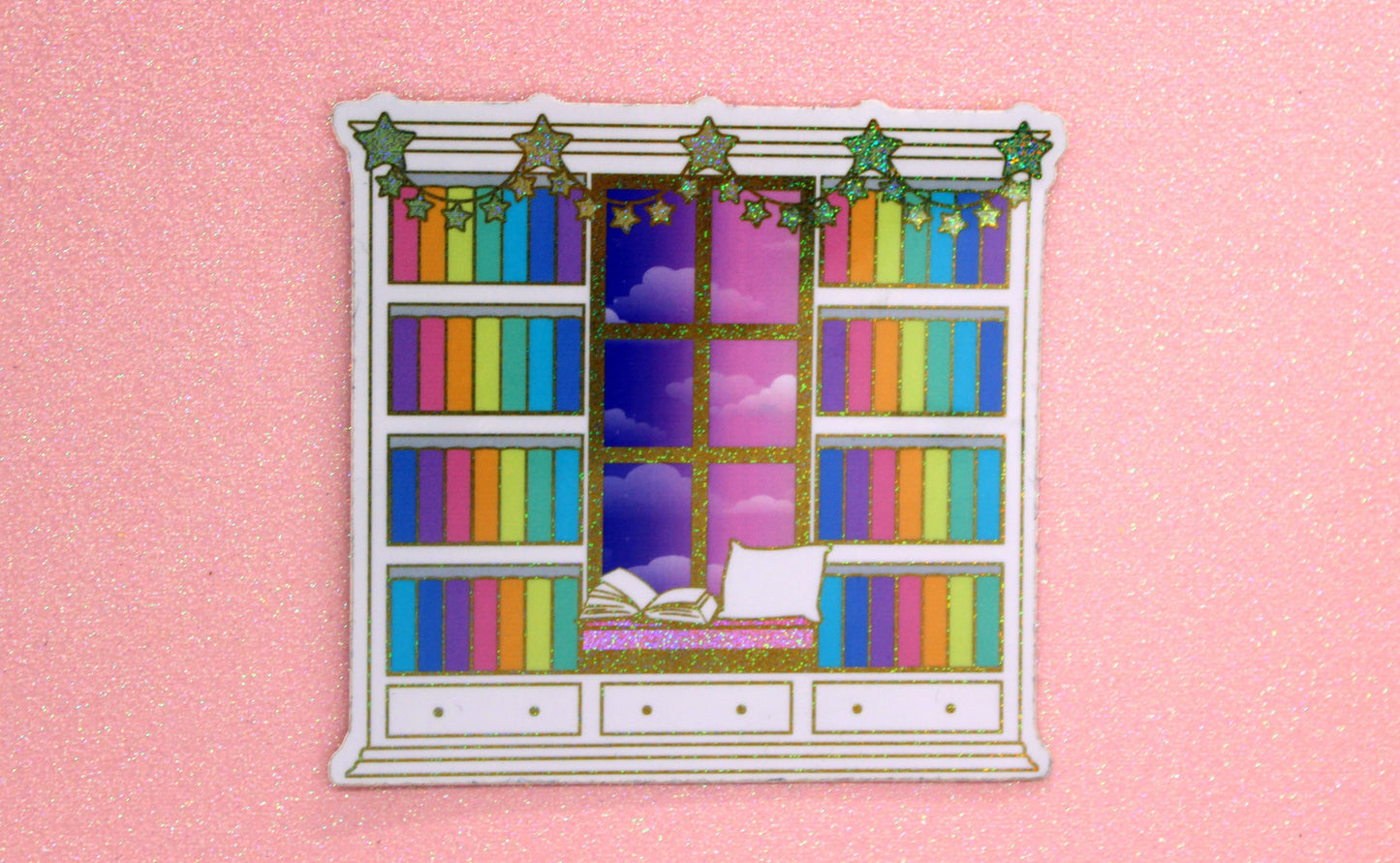 Reading Nook "Reading until Dawn" Holographic Sticker – Bookish Vinyl Decal | Bibliophile Gift