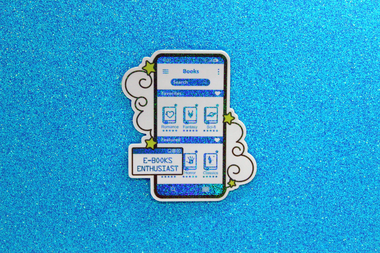 Blue E-Book Reader Sticker | Holographic Vinyl | Bookish Gift