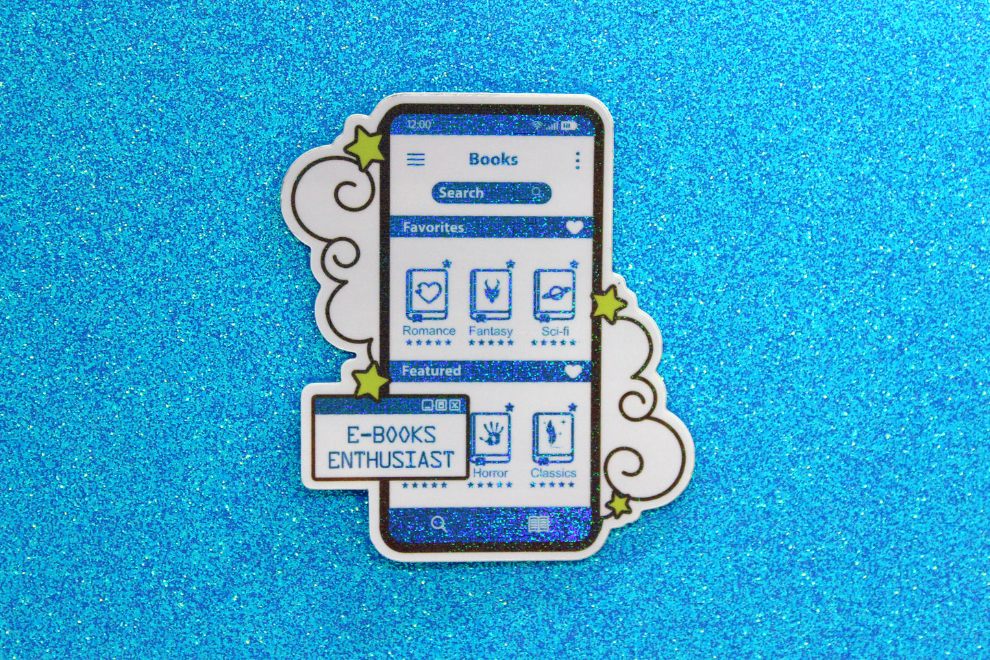 Blue E-Book Reader Sticker | Holographic Vinyl | Bookish Gift