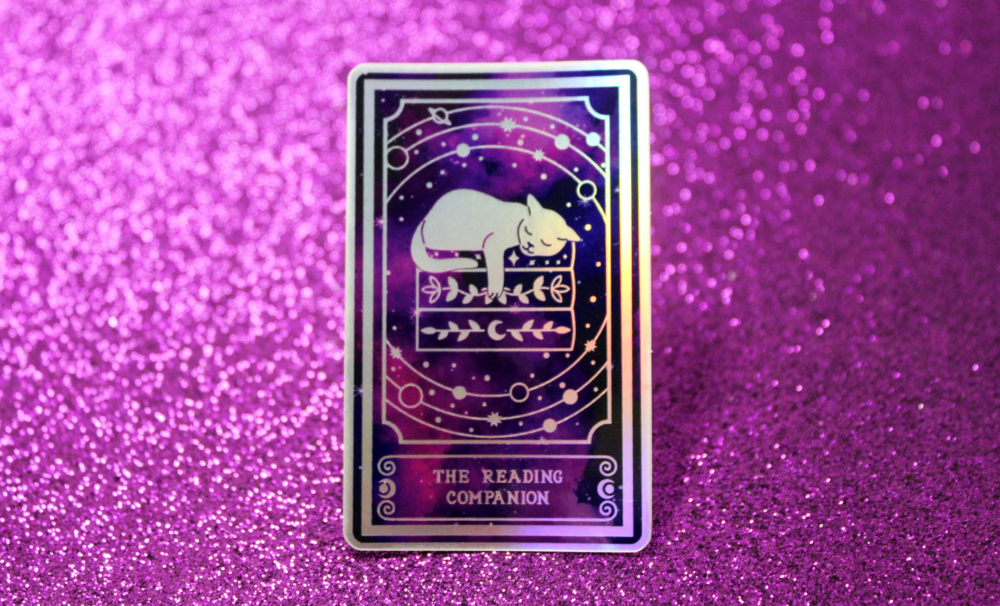 Holographic cat Tarot Sticker 'The Reading Companion" – Book Lover Vinyl Decal
