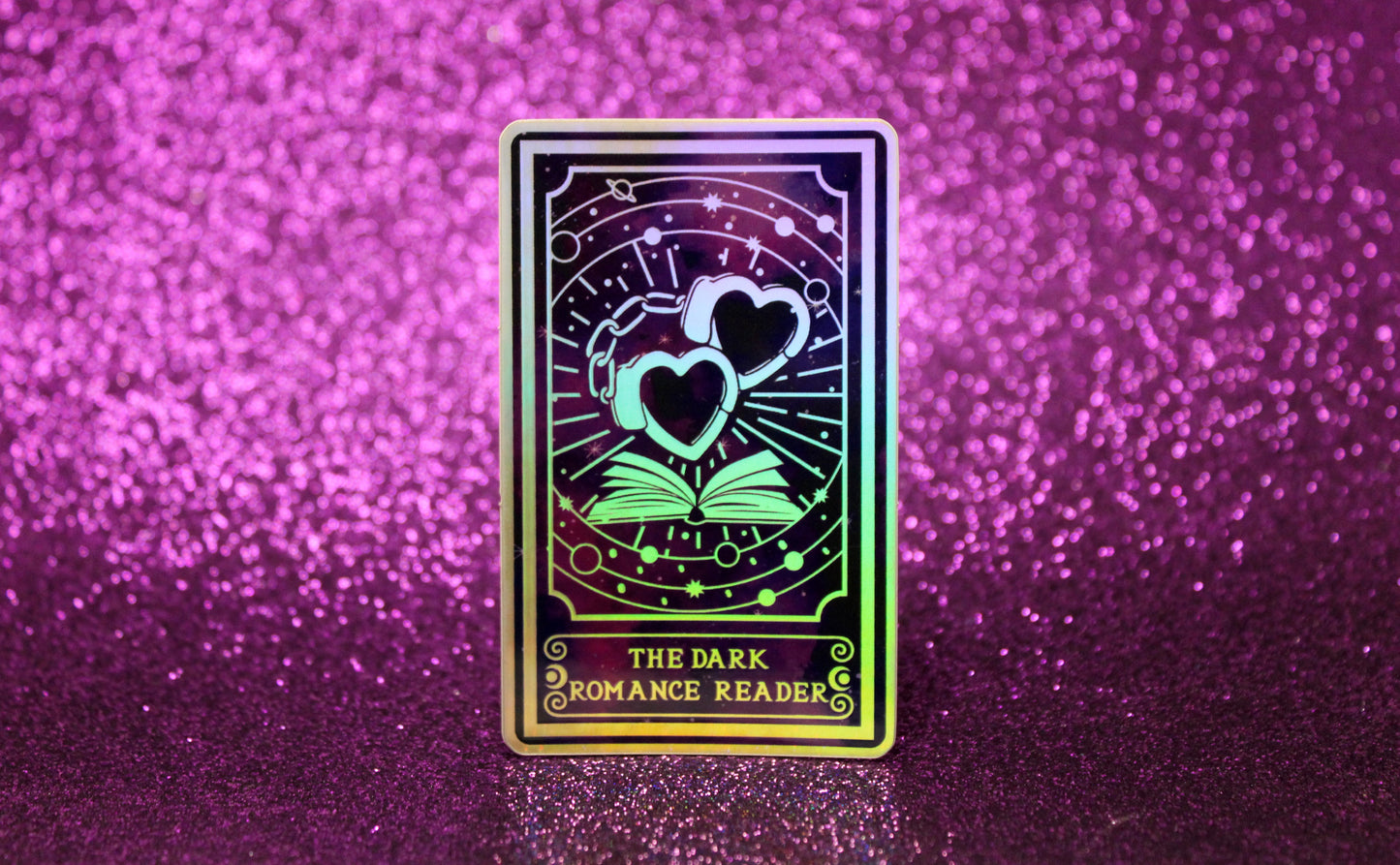 Holographic Book Genre Tarot Sticker 'The Dark Romance Reader' – Book Lover Vinyl Decal