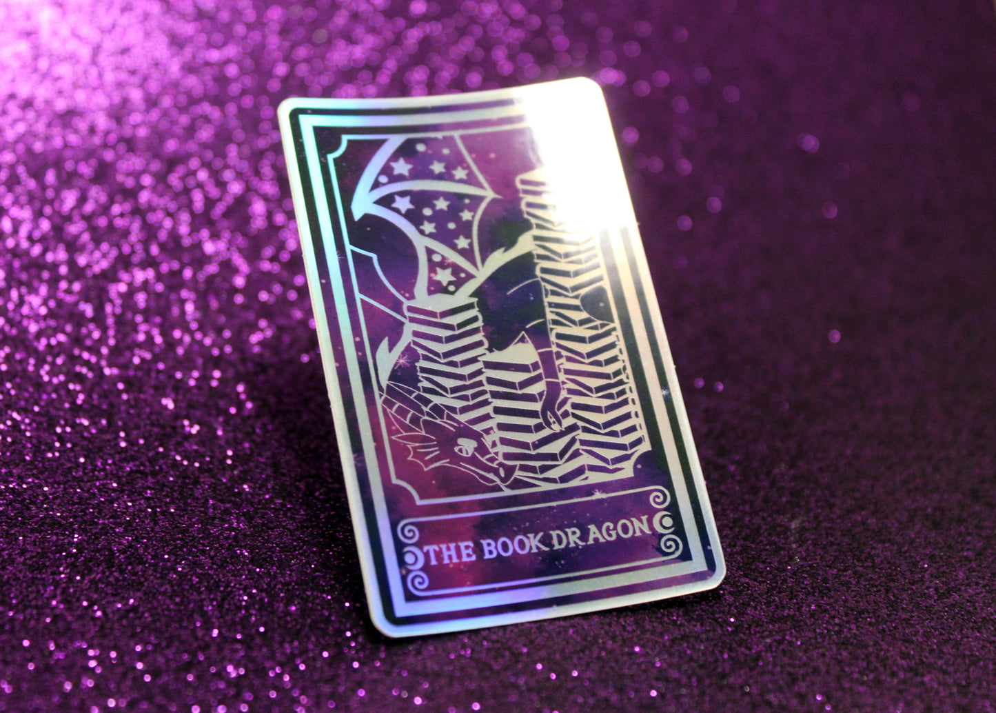 Holographic Dragon Tarot Sticker 'The Book Dragon' – Book Lover Vinyl Decal