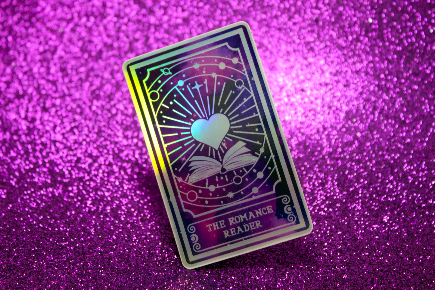 Holographic Book Genre Tarot Sticker 'The Romance Reader' – Book Lover Vinyl Decal