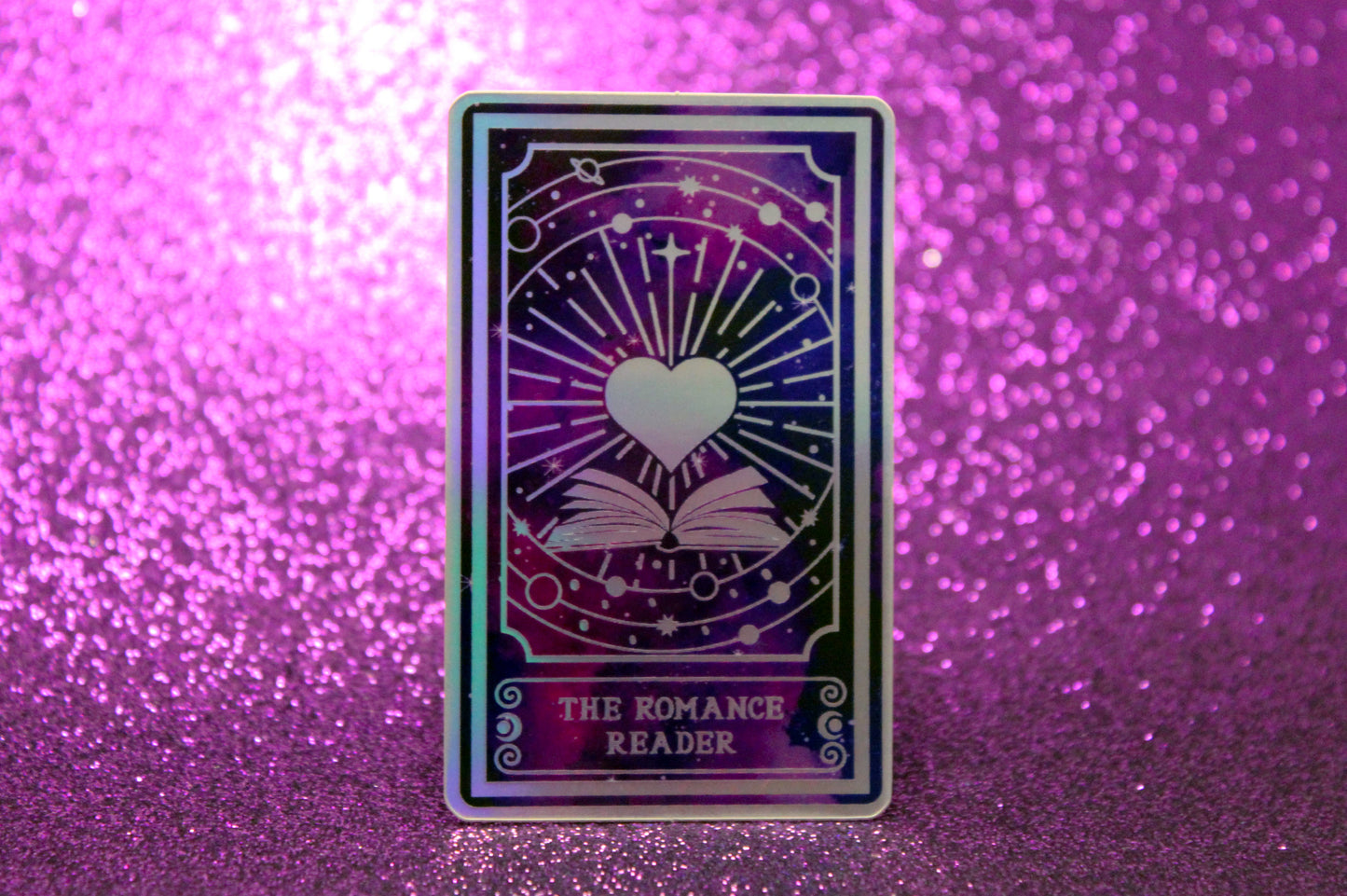 Holographic Book Genre Tarot Sticker 'The Romance Reader' – Book Lover Vinyl Decal