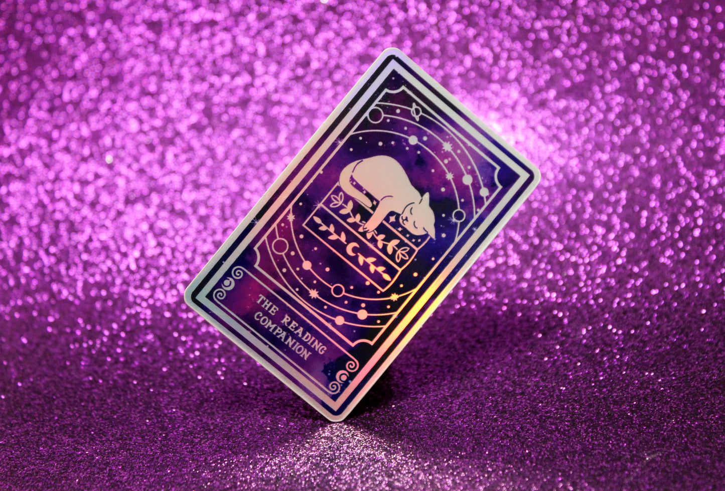 Holographic cat Tarot Sticker 'The Reading Companion" – Book Lover Vinyl Decal