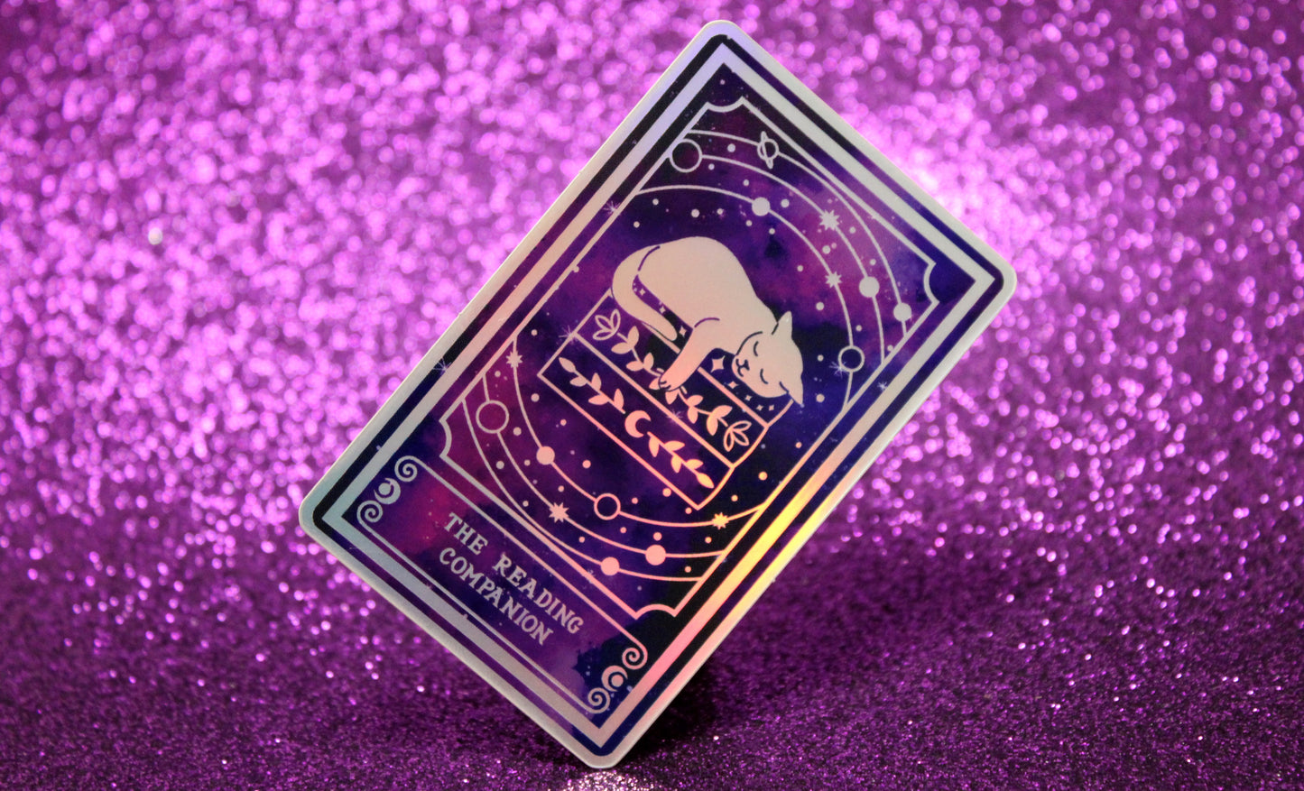 Holographic cat Tarot Sticker 'The Reading Companion" – Book Lover Vinyl Decal