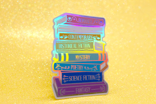 Book Genres Stack | Holographic Vinyl Sticker for Readers & Book Lovers