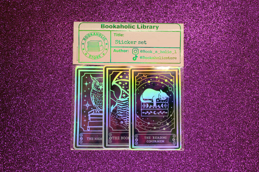 Night Owl Reader Tarot Sticker Pack | Holographic Book Dragon & Reading Companion Stickers | Bookish Vinyl Sticker Set