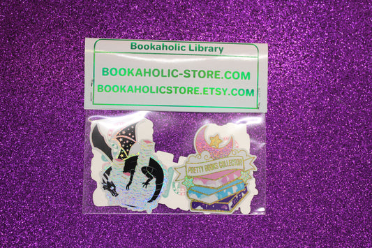 Book Lover Holographic Sticker Pack | Book Dragon, TBR Cart & Pretty Books Collector | Pixie Dust and Mirror Vinyl Stickers