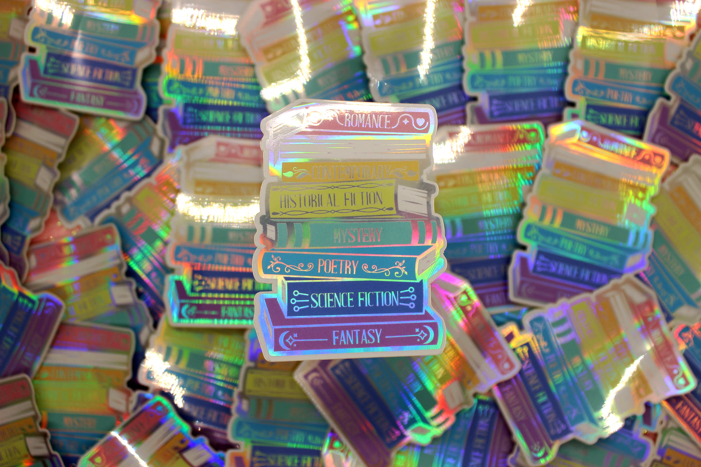 Book Genres Stack | Holographic Vinyl Sticker for Readers & Book Lovers