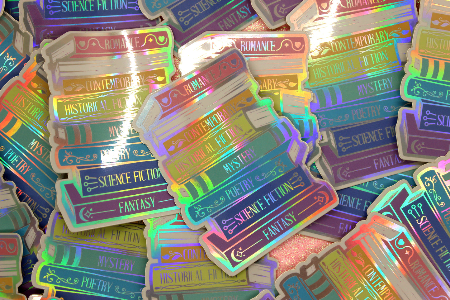 Book Genres Stack | Holographic Vinyl Sticker for Readers & Book Lovers