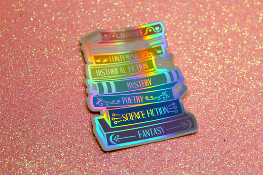 Book Genres Stack | Holographic Vinyl Sticker for Readers & Book Lovers