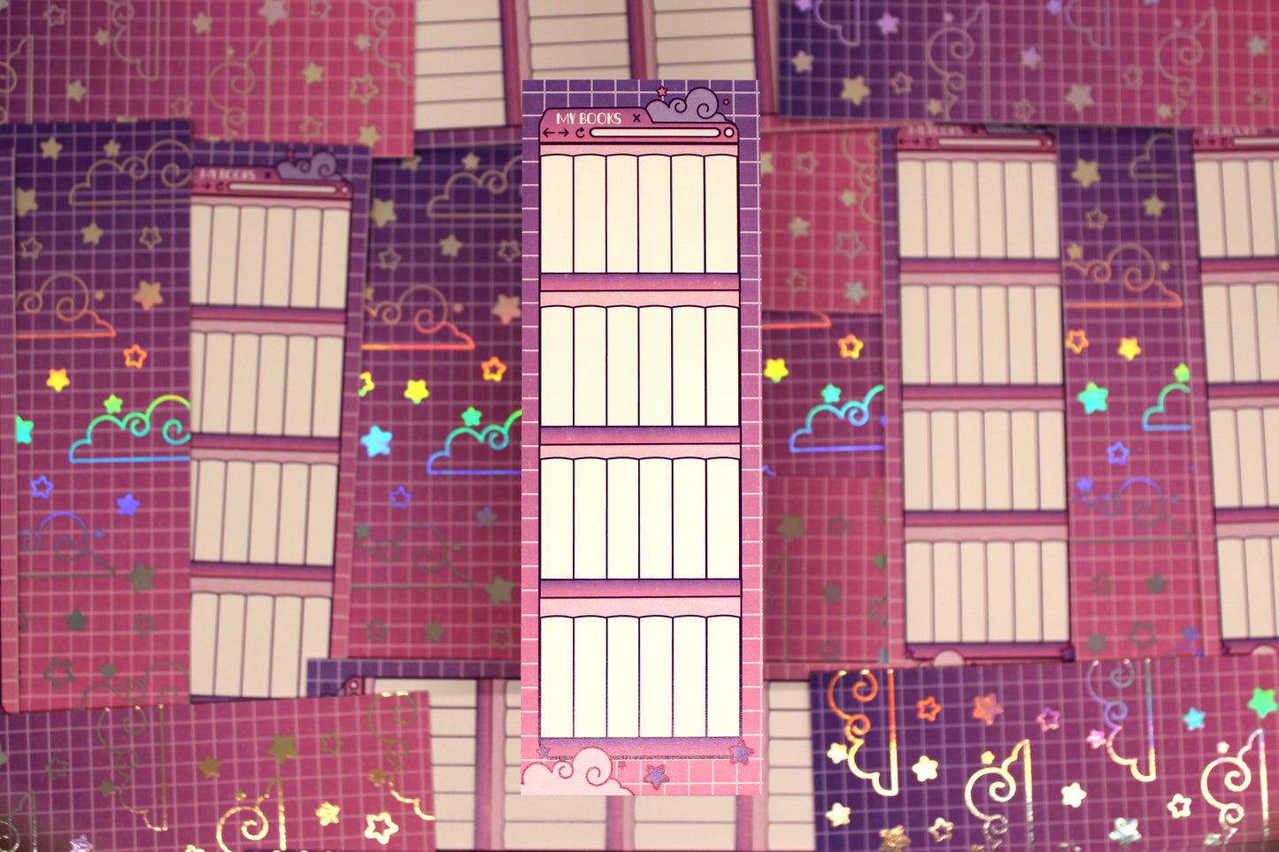 Pink & Purple Reading Tracker Bookmark | Holographic Foil Bookmark