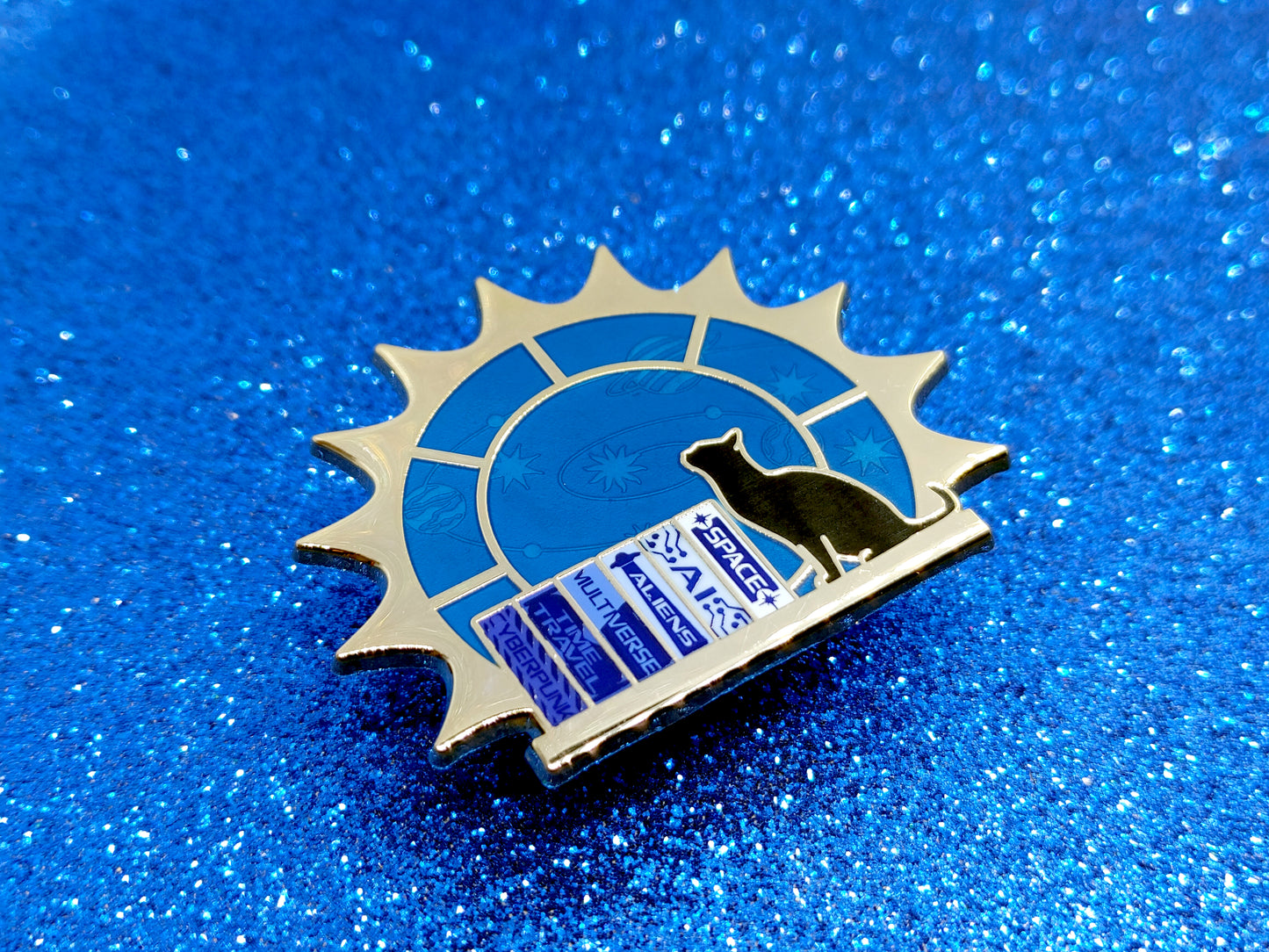 Science fiction books reader window bookish enamel pin