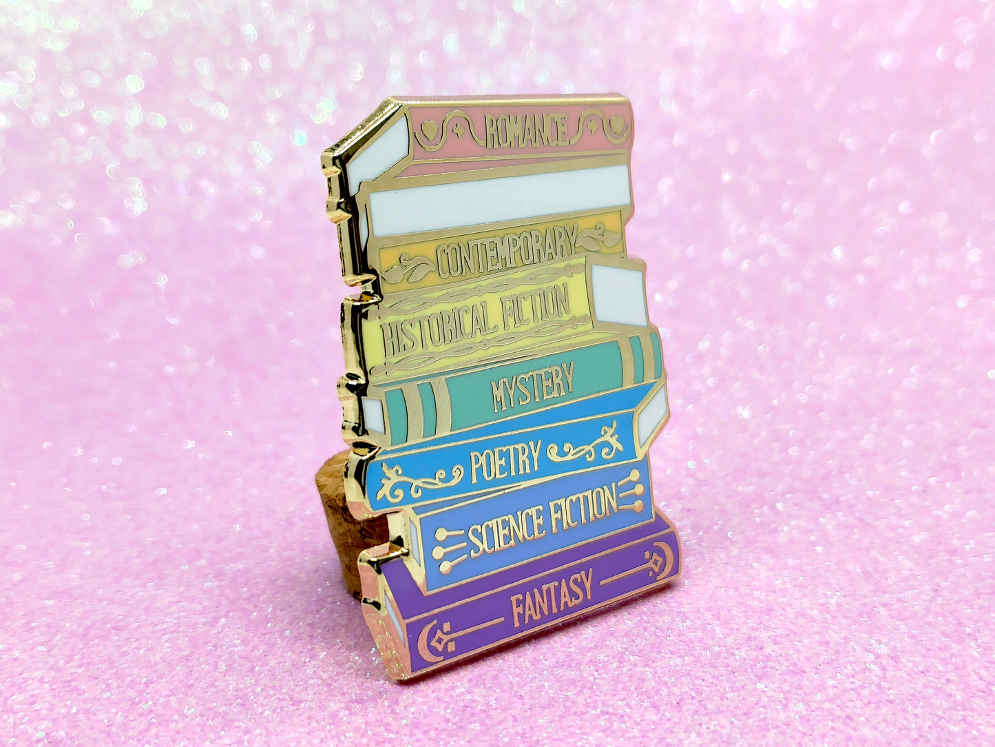 Book genres stack bookish enamel pin