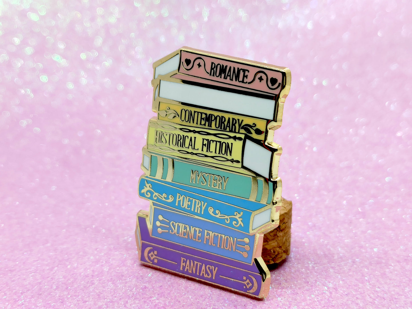 Book genres stack bookish enamel pin