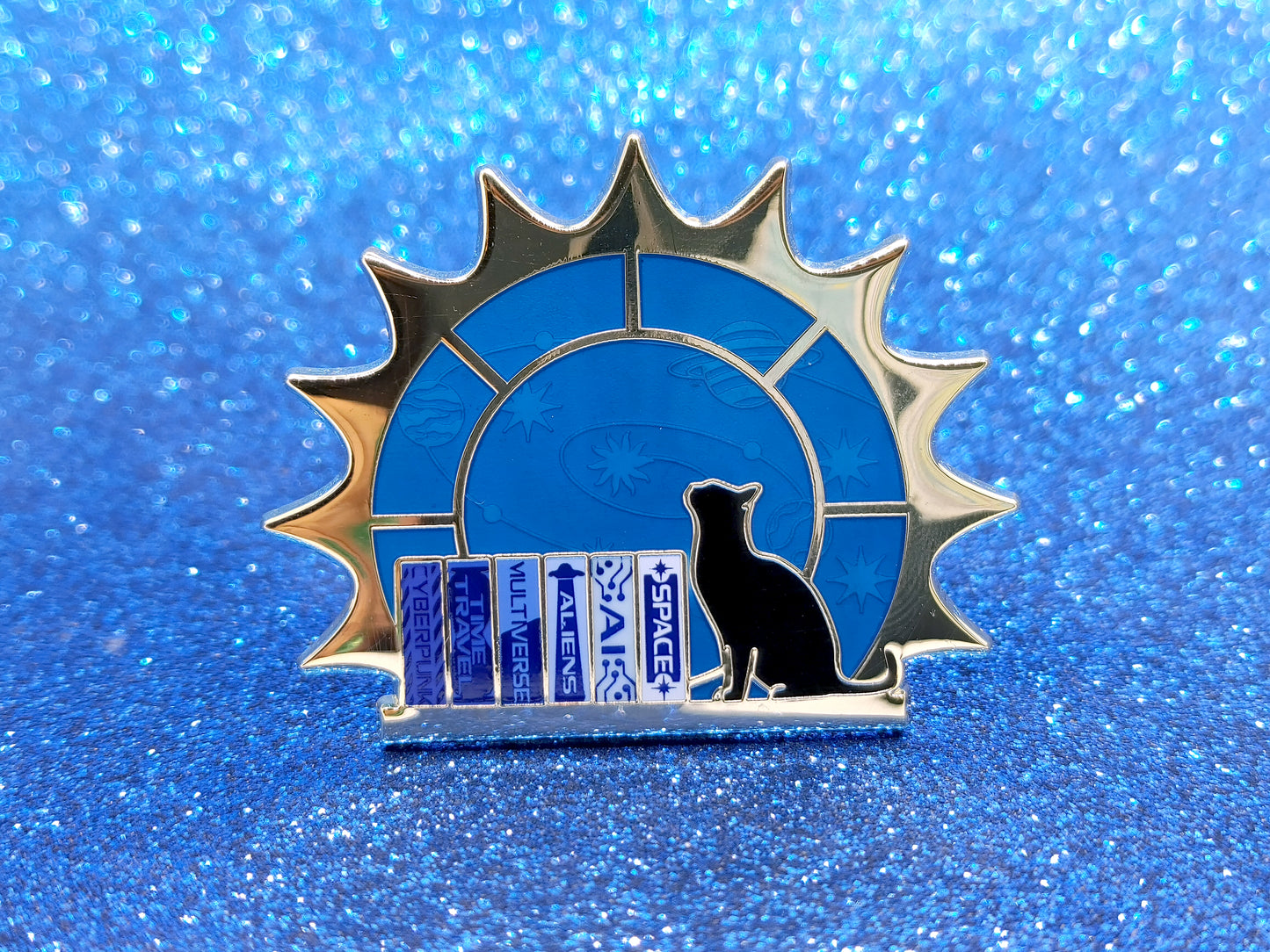 Science fiction books reader window bookish enamel pin