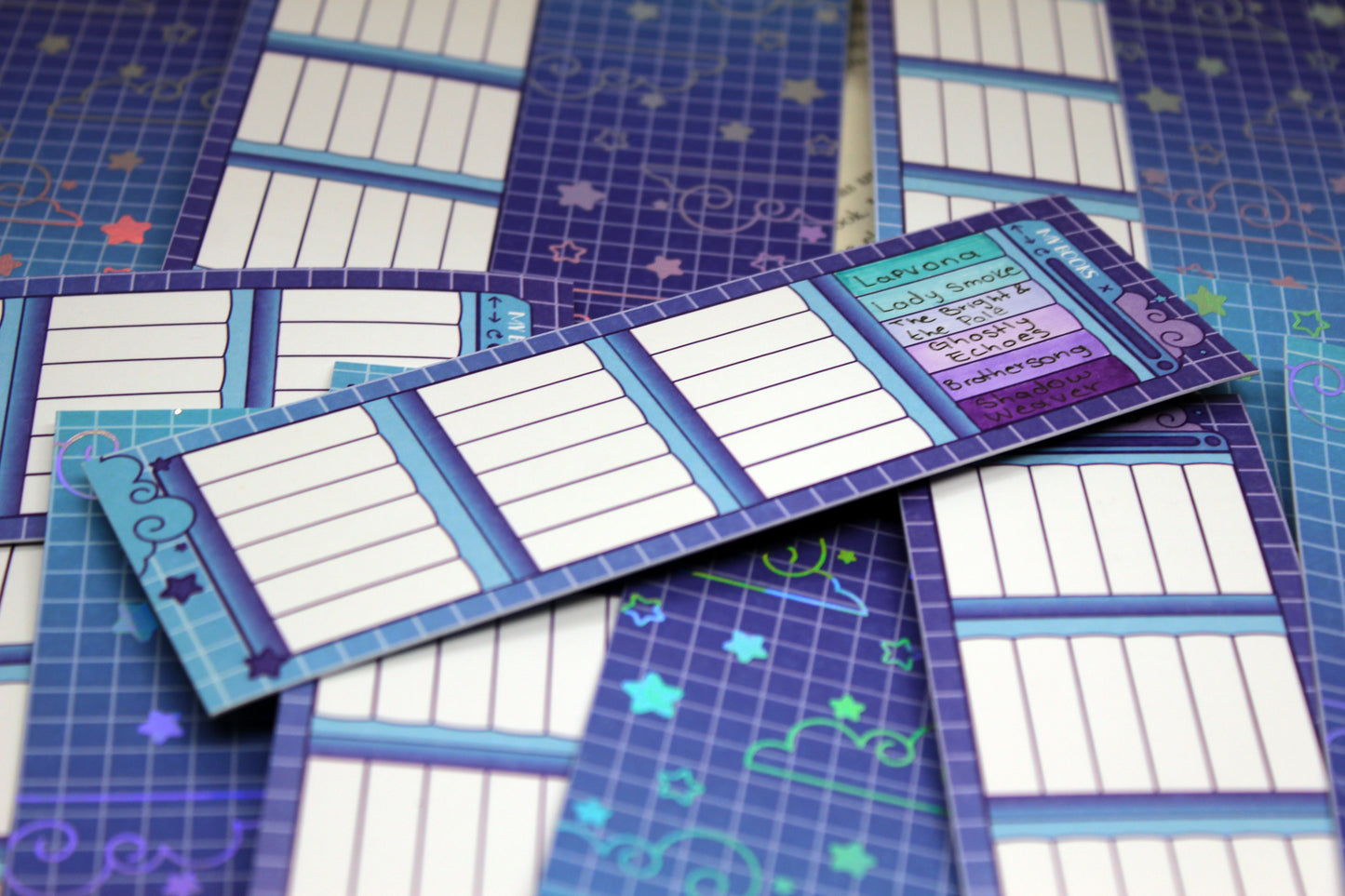 Reading Tracker Bookmark | Purple & Blue | 24 Books to Fill | Holographic Foil | Bookish Gift