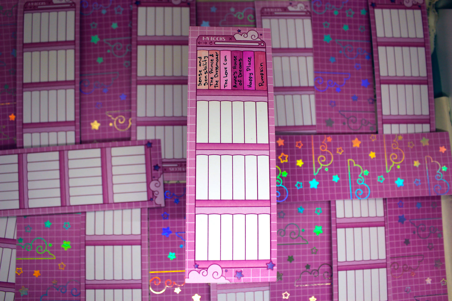 Reading Tracker Bookmark | Pink| 24 Books to Fill | Holographic Foil | Bookish Gift