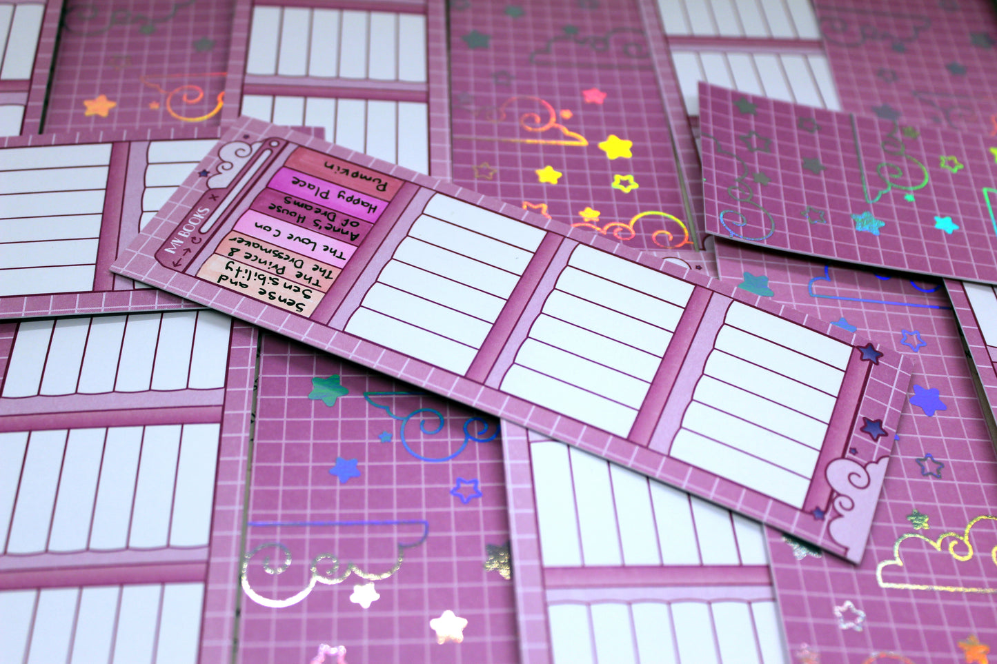Reading Tracker Bookmark | Pink| 24 Books to Fill | Holographic Foil | Bookish Gift