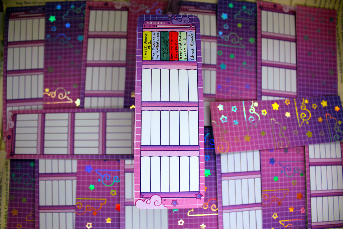 Reading Tracker Bookmark | Pink & Purple | 24 Books to Fill | Holographic Foil | Bookish Gift