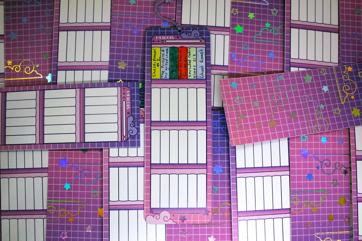 Reading Tracker Bookmark | Pink & Purple | 24 Books to Fill | Holographic Foil | Bookish Gift