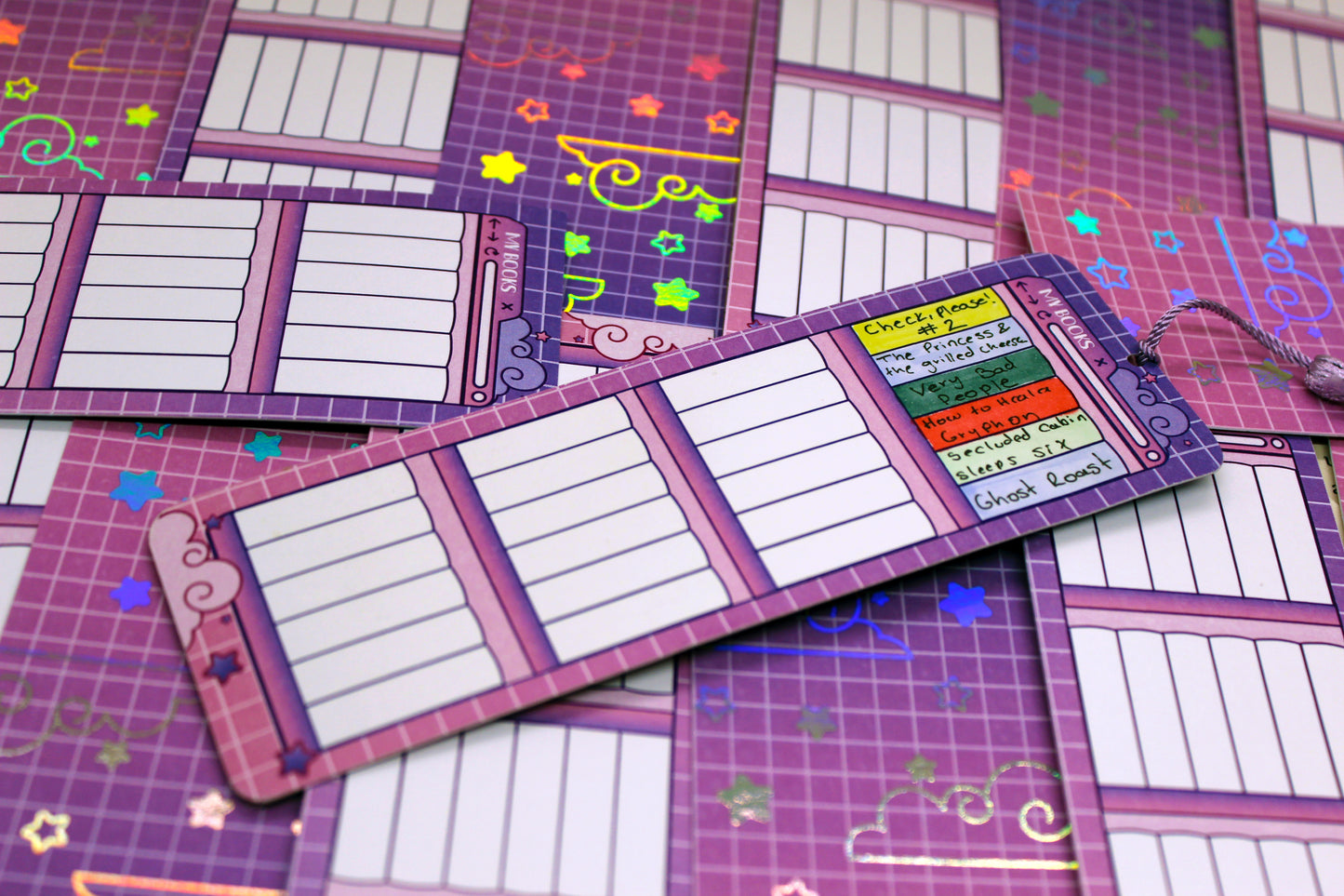 Reading Tracker Bookmark | Pink & Purple | 24 Books to Fill | Holographic Foil | Bookish Gift