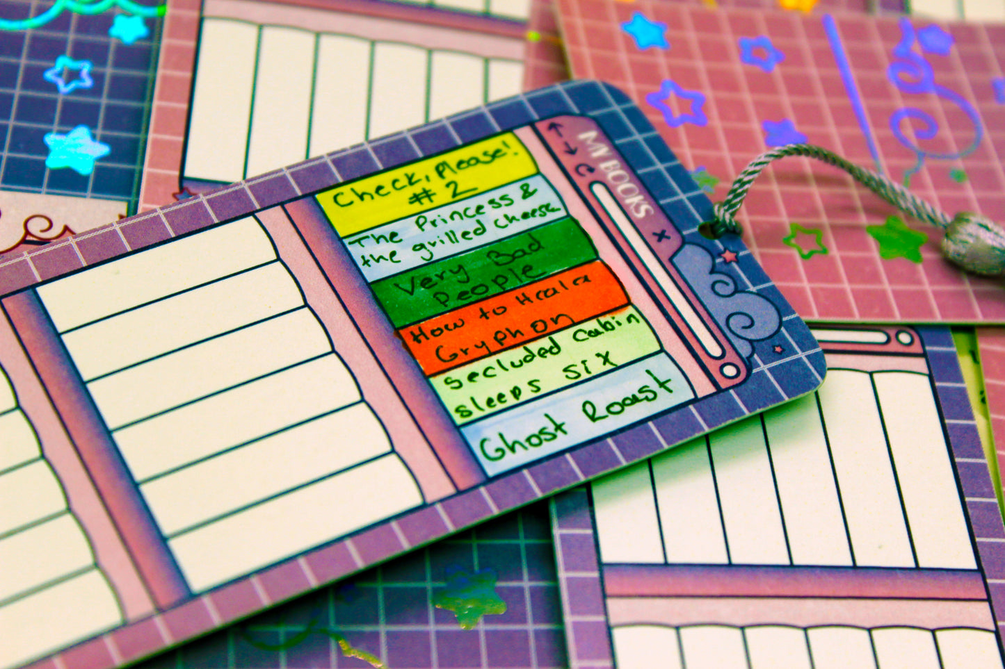 Reading Tracker Bookmark | Pink & Purple | 24 Books to Fill | Holographic Foil | Bookish Gift