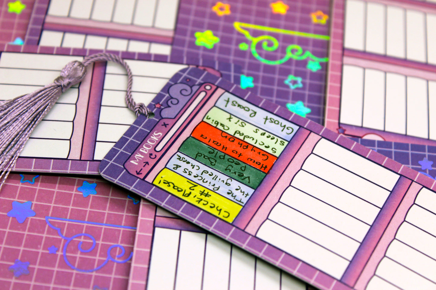Reading Tracker Bookmark | Pink & Purple | 24 Books to Fill | Holographic Foil | Bookish Gift