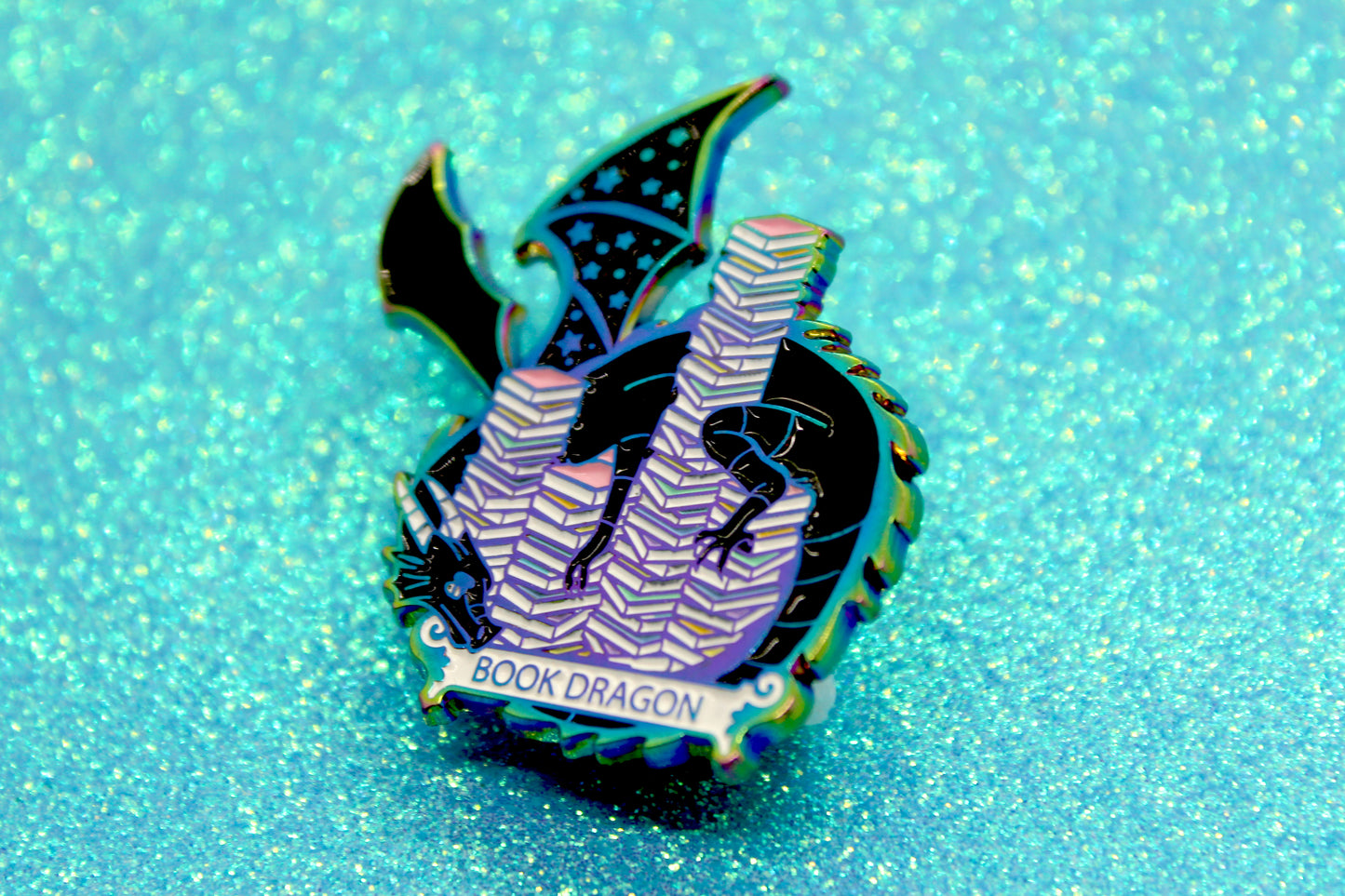 Book Dragon Soft Enamel Rainbow Metal Bookish Enamel Pin