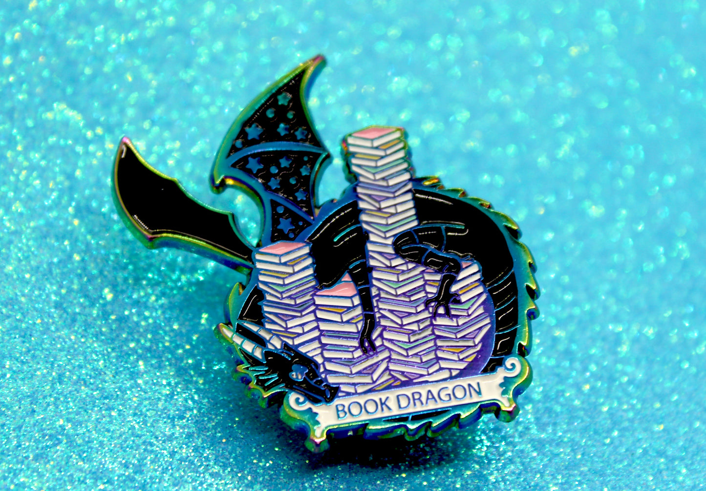 Book Dragon Soft Enamel Rainbow Metal Bookish Enamel Pin