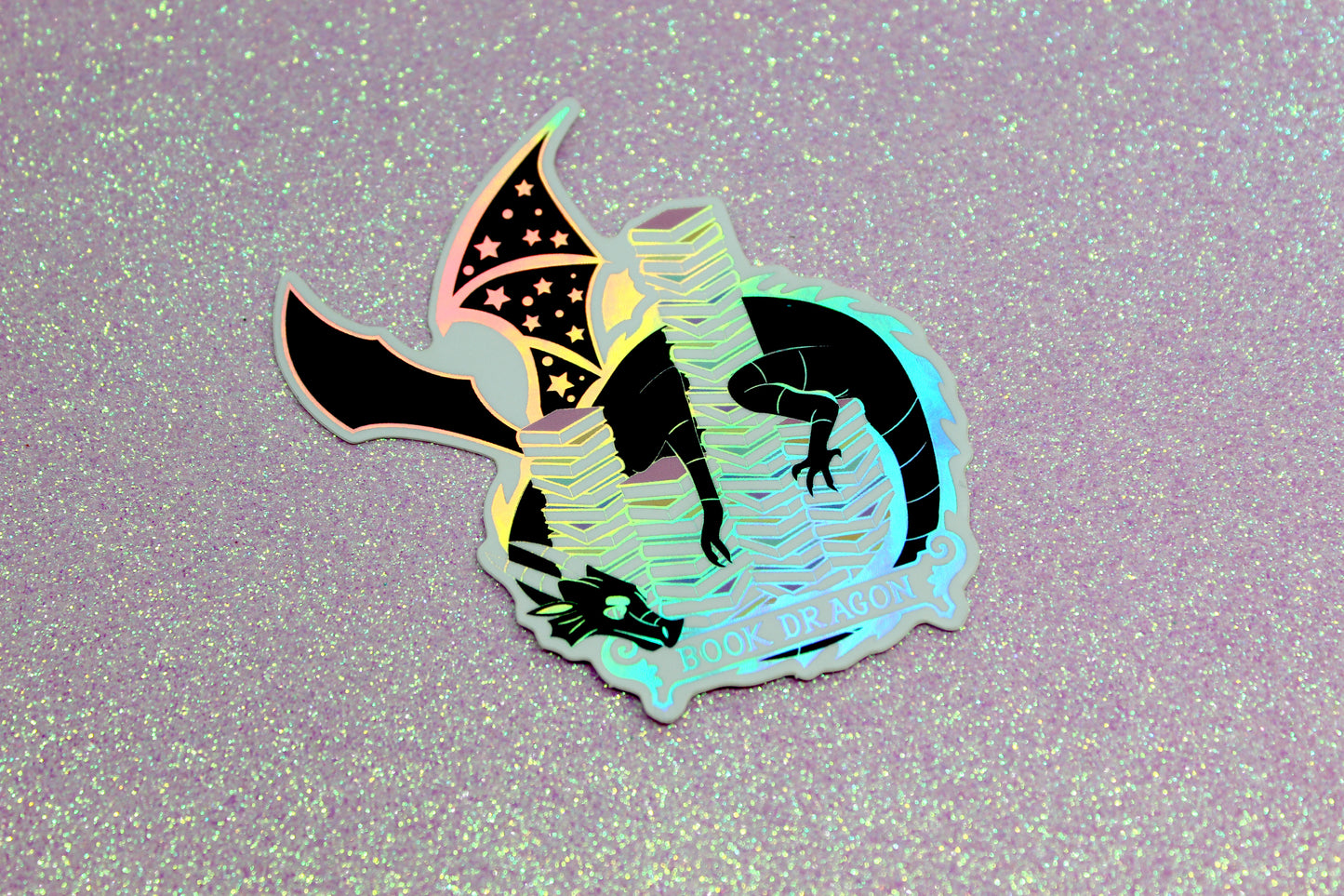 Book Dragon inspired holographic bookish vinyl sticker