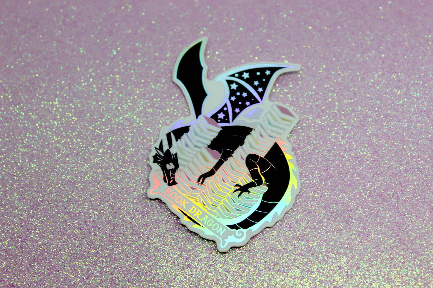 Book Dragon inspired holographic bookish vinyl sticker