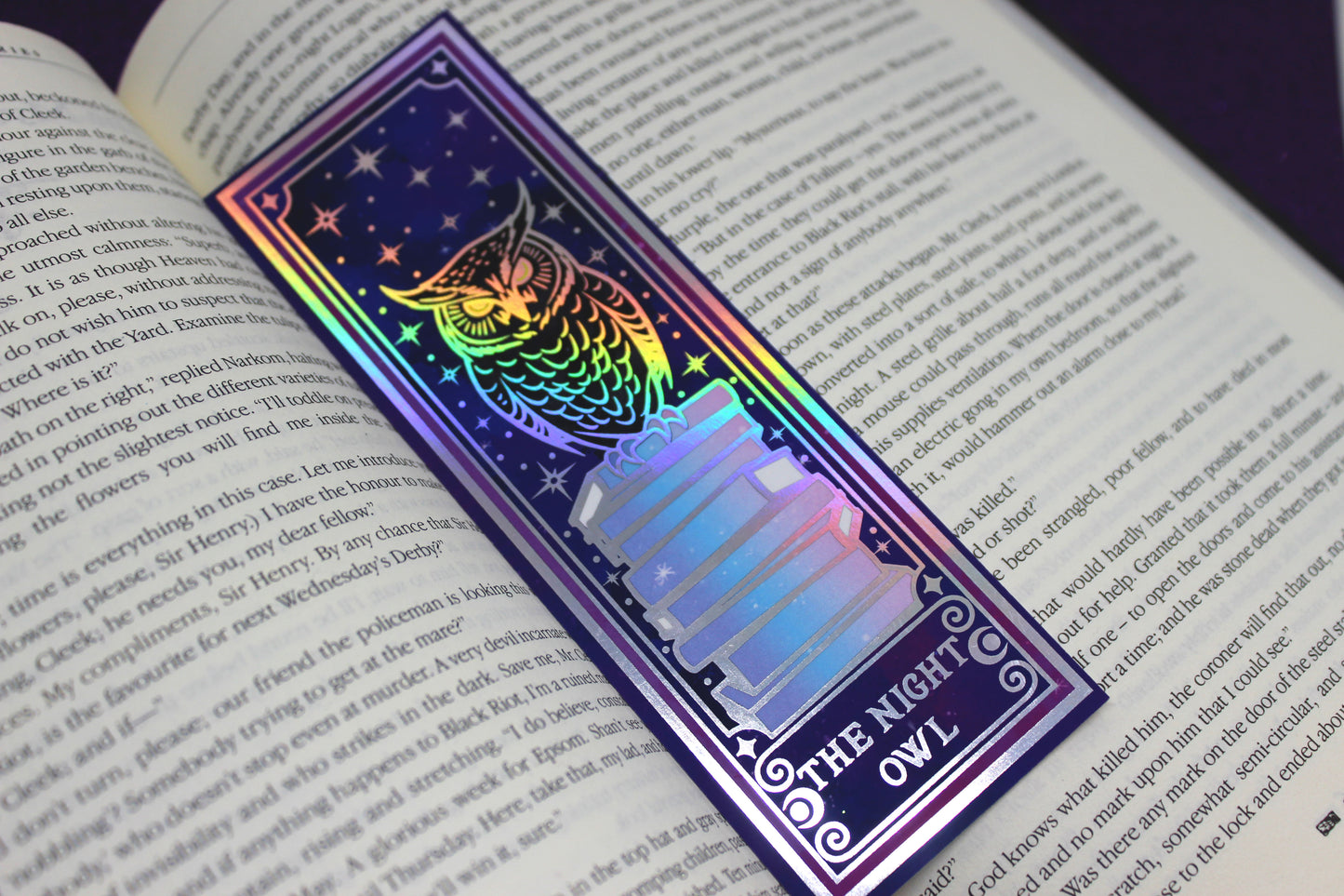 Night Owl Tarot inspired Holographic Foil Bookmark | Double-sided bookmark