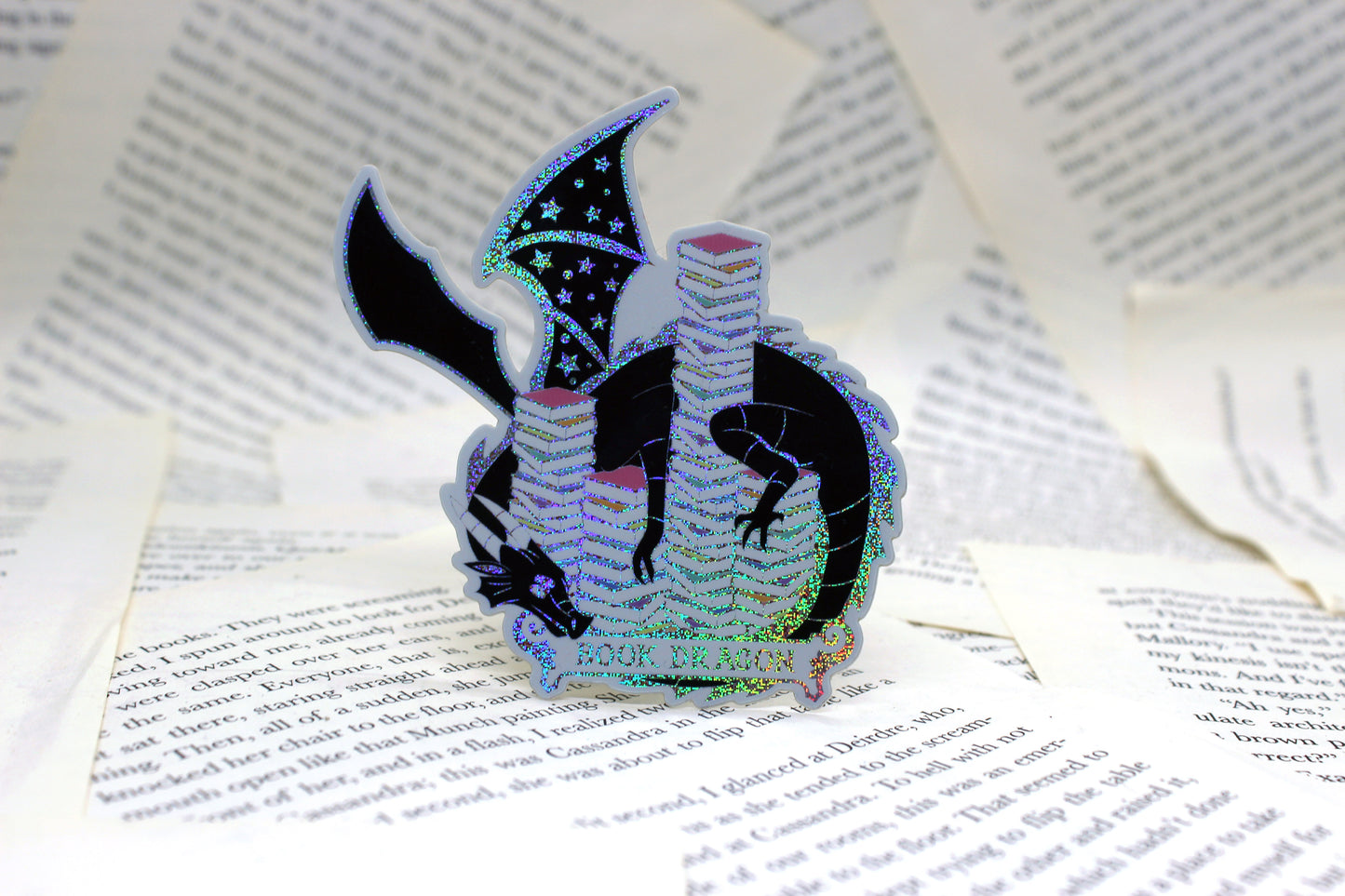 Book Dragon inspired holographic bookish vinyl sticker