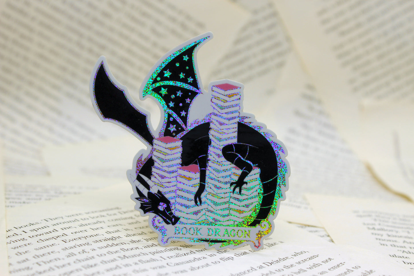 Book Dragon inspired holographic bookish vinyl sticker