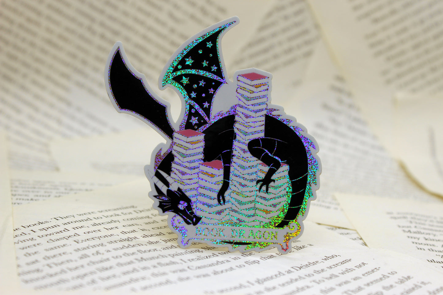 Book Dragon inspired holographic bookish vinyl sticker