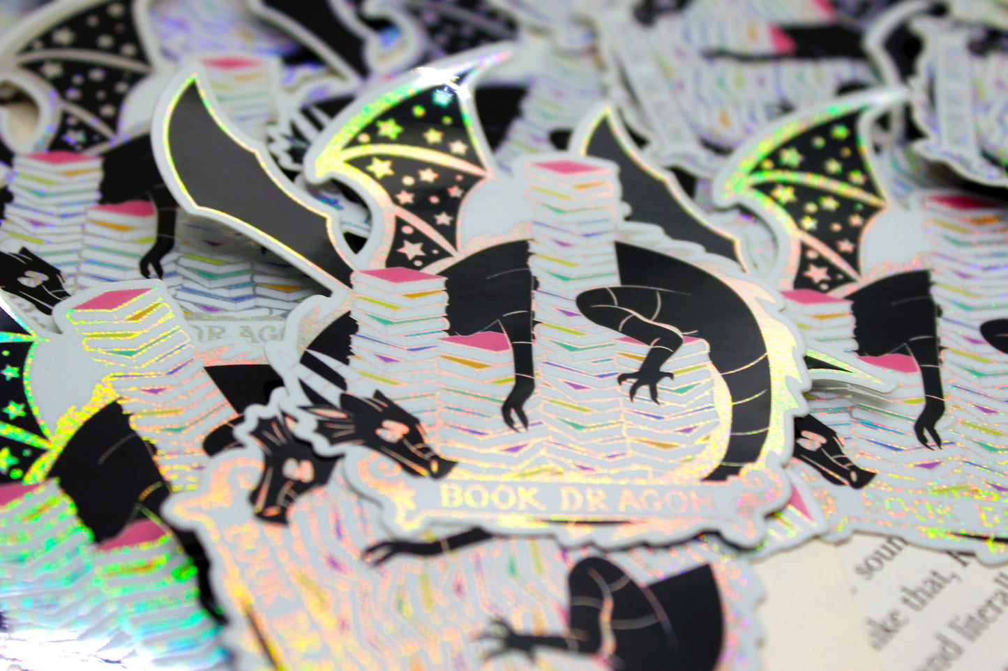 Book Dragon inspired holographic bookish vinyl sticker