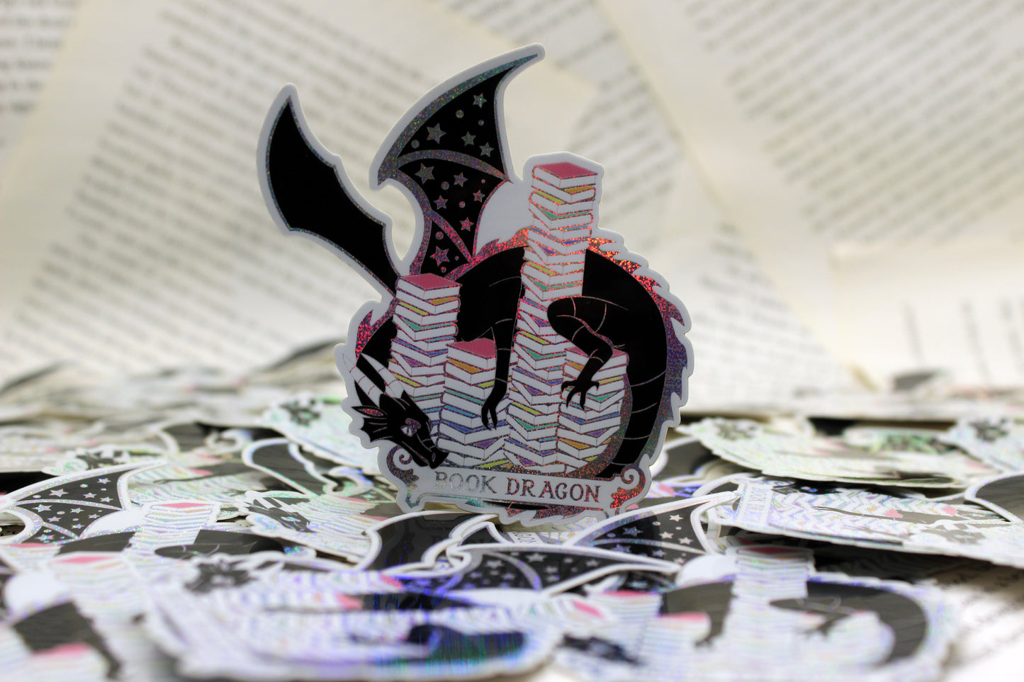 Book Dragon inspired holographic bookish vinyl sticker