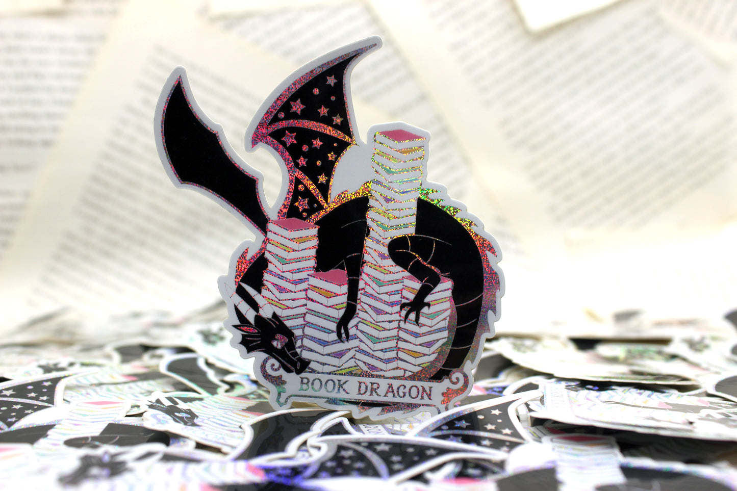 Book Dragon inspired holographic bookish vinyl sticker