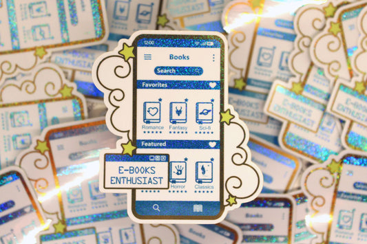 Blue E-Book Reader Sticker | Holographic Vinyl | Bookish Gift